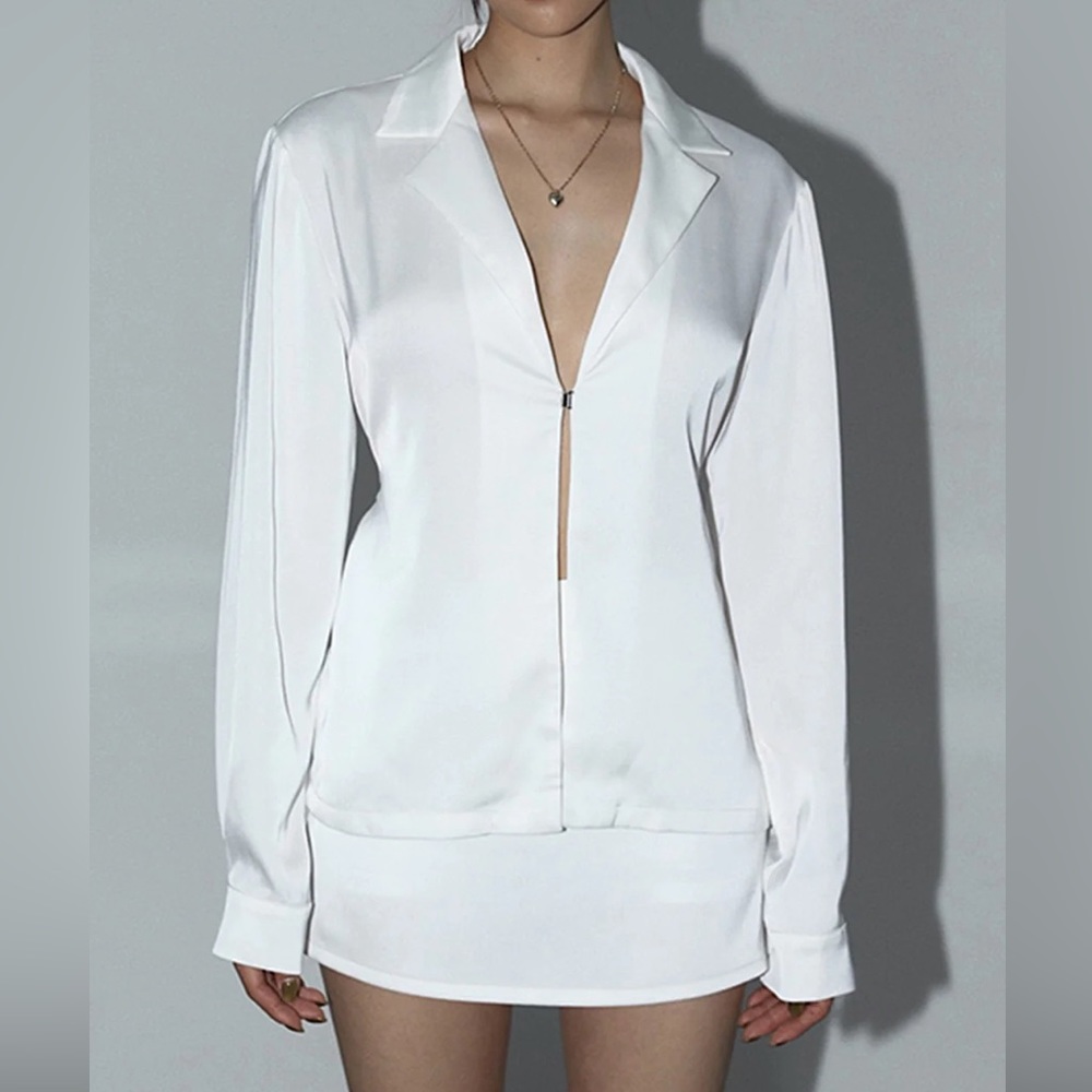 Leisure Oversized Satin Tie Back Shirt